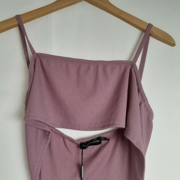 Pink MAUVE STRAPPY CUT OUT BODYCON DRESS Sz 12 - Picture 6 of 10